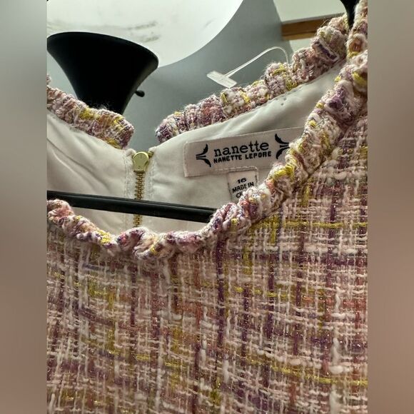 Nanette Lepore Ruffle Neck Tweed Shift Dress Size 16 NWT Pink - Picture 7 of 10